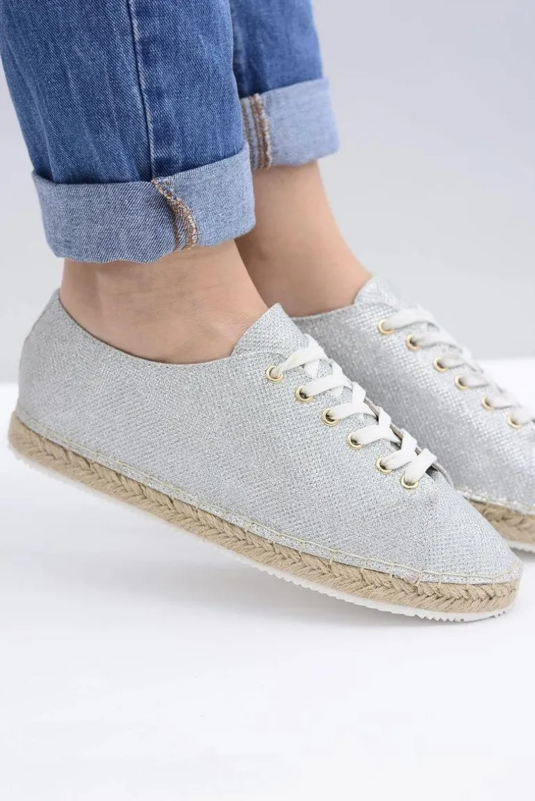 Lu Boo | Srebrne Brokatowe Lniane Espadryle Fairy