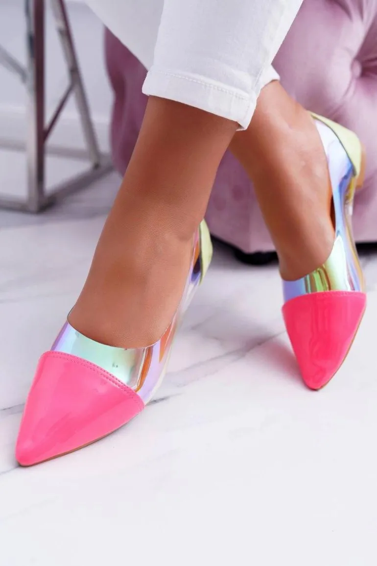 Lu Boo | Transparentne Holograficzne Balerinki W Szpic Fluo