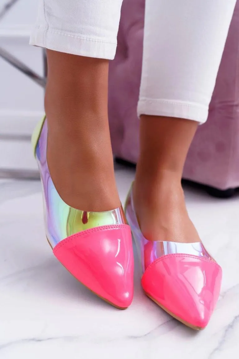 Lu Boo | Transparentne Holograficzne Balerinki W Szpic Fluo