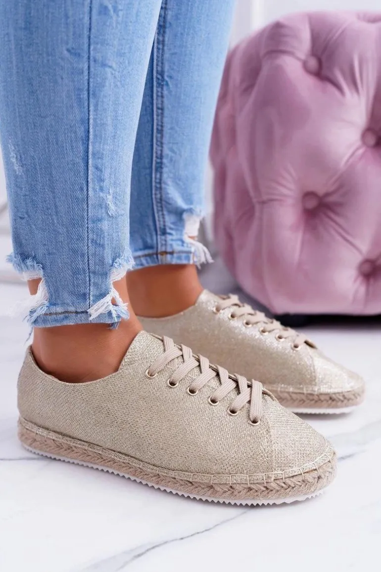 Lu Boo | Złote Brokatowe Lniane Espadryle Fairy