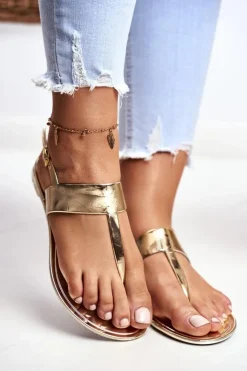 Lu Boo | Złote Lustrzane Sandały Japonki Nora II gat.