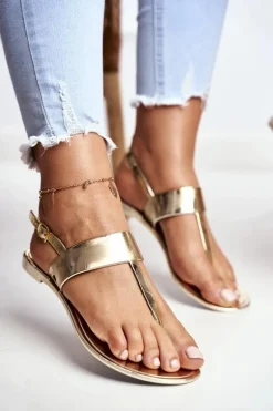 Lu Boo | Złote Lustrzane Sandały Japonki Nora II gat.