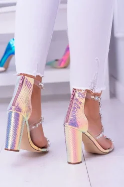 Lu Boo Benzynowe Danmskie Sandały Cyrkonie Champagne Taylor