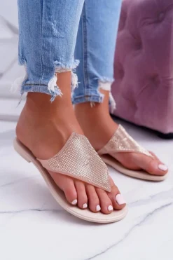 Lu Boo Beżowe Gumowe Damskie Klapki Japonki Anika