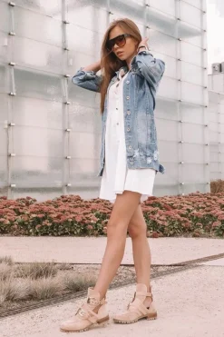 Lu Boo Beżowe Zamszowe Botki Z Wycięciami Rock Girl