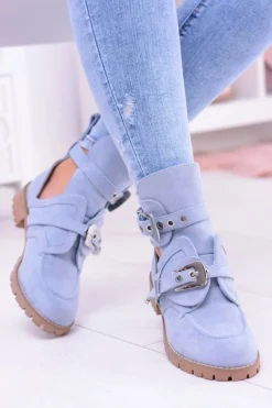 Lu Boo Błękitne Zamszowe Botki Z Wycięciami Rock Girl