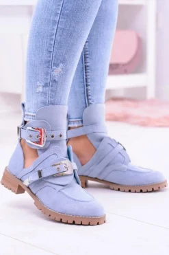 Lu Boo Błękitne Zamszowe Botki Z Wycięciami Rock Girl