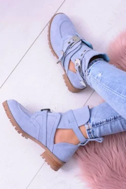 Lu Boo Błękitne Zamszowe Botki Z Wycięciami Rock Girl