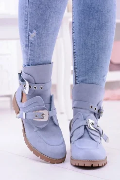 Lu Boo Błękitne Zamszowe Botki Z Wycięciami Rock Girl
