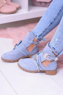 Lu Boo Błękitne Zamszowe Botki Z Wycięciami Rock Girl