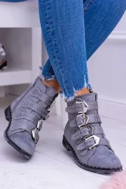 Lu Boo Ciemnoszare Botki Virginia Rock Star Nity Klamry Zamsz