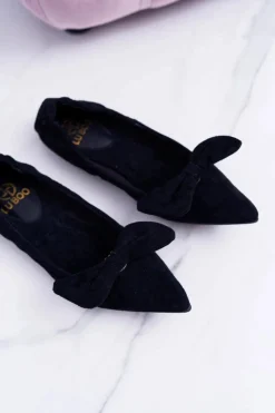 LU BOO Czarne Balerinki Moments z Odpinaną Kokardą