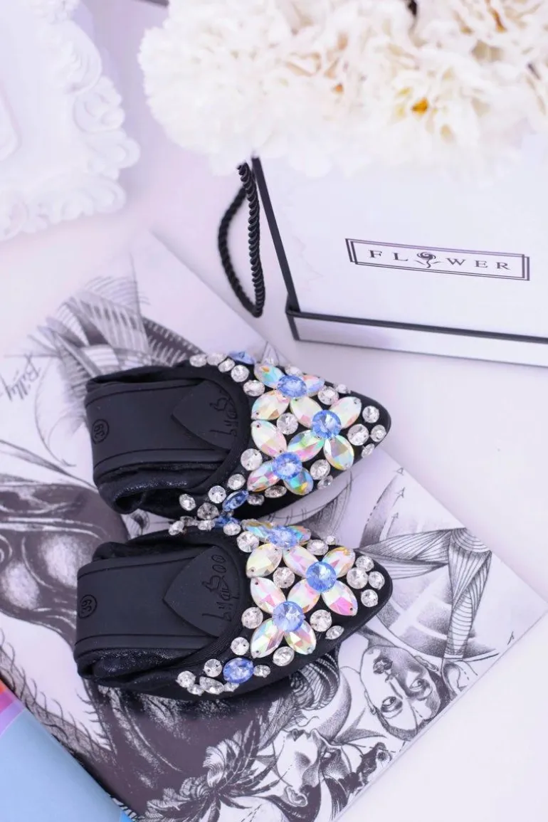 Lu Boo Czarne Balerinki na Gumce Kamienie Even