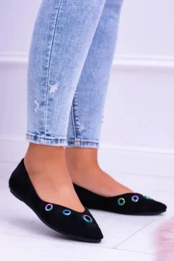 Lu Boo Czarne Baleriny W Szpic Benzynowe Oczka Octavia