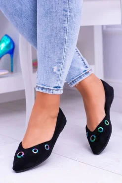 Lu Boo Czarne Baleriny W Szpic Benzynowe Oczka Octavia