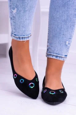 Lu Boo Czarne Baleriny W Szpic Benzynowe Oczka Octavia