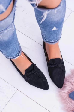 Lu Boo Czarne Baleriny W Szpic Lordsy Zamsz Feliciano