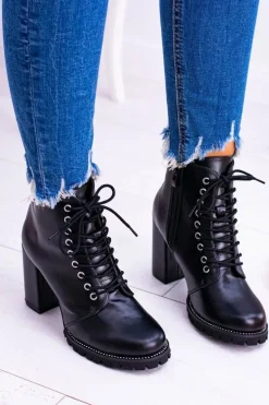 Lu Boo Czarne Botki na Słupku Cyrkonie Halsey