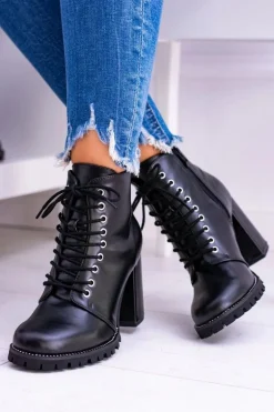 Lu Boo Czarne Botki na Słupku Cyrkonie Halsey