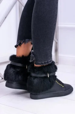 Lu Boo Czarne Botki z Naturalnym Futrem Gisele