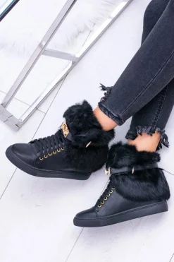 Lu Boo Czarne Botki z Naturalnym Futrem Gisele