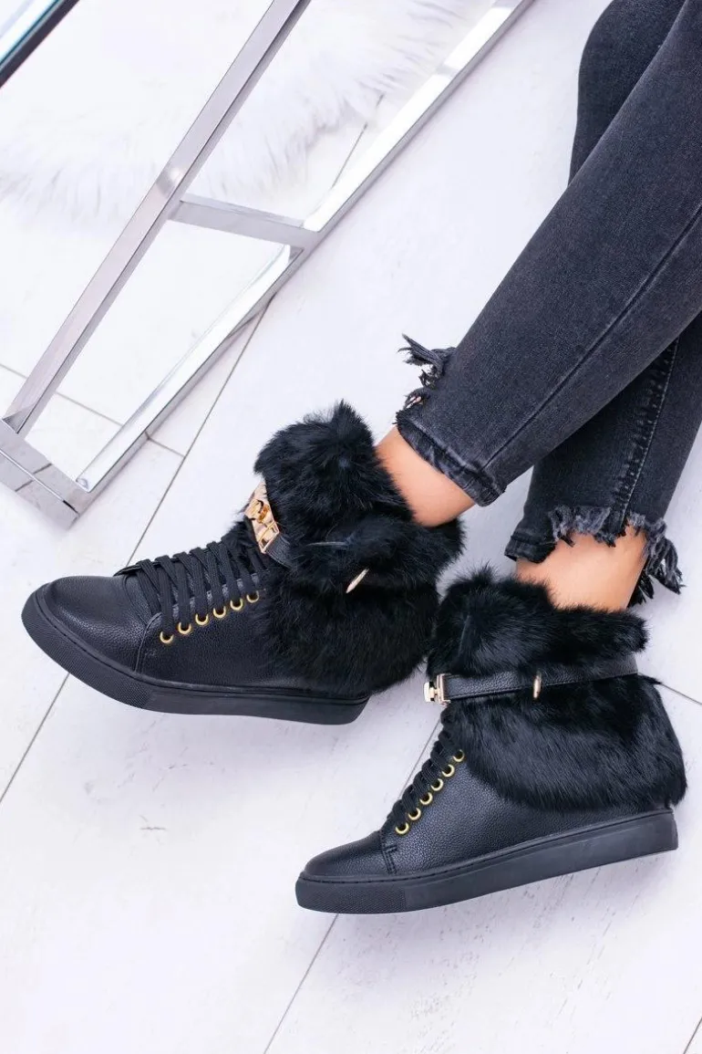 Lu Boo Czarne Botki z Naturalnym Futrem Gisele