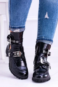 Lu Boo Czarne Botki Z Wycięciami Rock Girl
