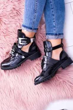 Lu Boo Czarne Botki Z Wycięciami Rock Girl