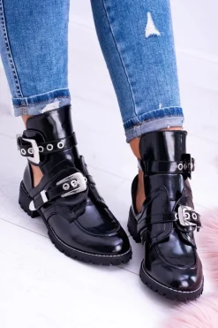 Lu Boo Czarne Botki Z Wycięciami Rock Girl