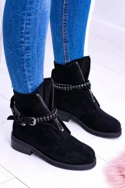 Lu Boo Czarne Damskie Botki Suwak Cekiny Rafell