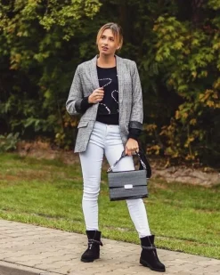 Lu Boo Czarne Damskie Botki Suwak Cekiny Rafell