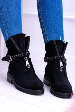 Lu Boo Czarne Damskie Botki Suwak Cekiny Rafell