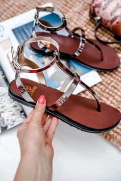 Lu Boo Czarne Lustrzane Sandałki Rzymianki Japonki Lento