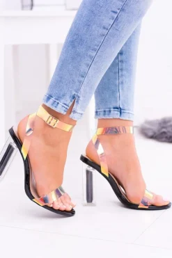 Lu Boo Czarne Sandały Transparentny Słupek Mirage