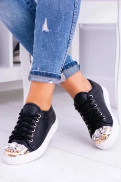 Lu Boo Czarne Trampki z Błyszczącymi Kryształami