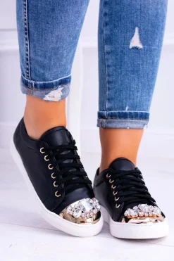 Lu Boo Czarne Trampki z Błyszczącymi Kryształami