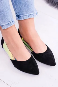 Lu Boo Czarne Transparentne Holograficzne Balerinki w Szpic Venessa