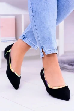 Lu Boo Czarne Transparentne Holograficzne Balerinki w Szpic Lison