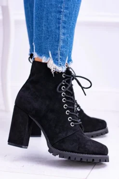 Lu Boo Czarne Zamszowe Botki na Słupku Cyrkonie Halsey