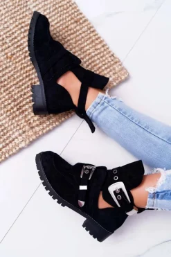 Lu Boo Czarne Zamszowe Botki Z Wycięciami Rock Girl