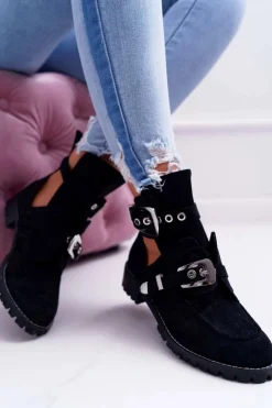 Lu Boo Czarne Zamszowe Botki Z Wycięciami Rock Girl