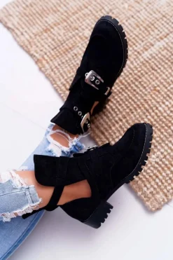 Lu Boo Czarne Zamszowe Botki Z Wycięciami Rock Girl