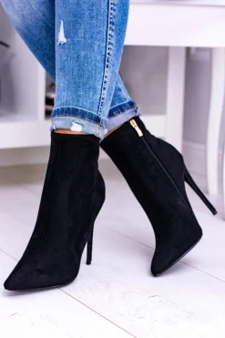 Lu Boo Czarne Zamszowe Botki na Szpilce Veneci