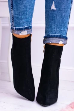 Lu Boo Czarne Zamszowe Botki na Szpilce Veneci