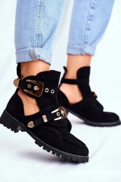 Lu Boo Czarne Zamszowe Buty z Wycięciami Rock Girl