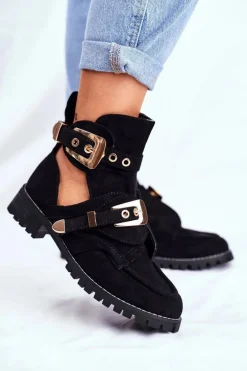 Lu Boo Czarne Zamszowe Buty z Wycięciami Rock Girl