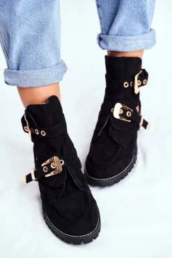 Lu Boo Czarne Zamszowe Buty z Wycięciami Rock Girl