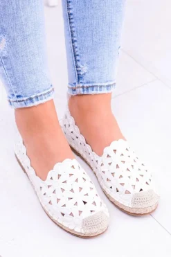 Lu Boo Damskie Baleriny Białe Espadryle w Kwiaty Macarena