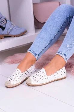 Lu Boo Damskie Baleriny Białe Espadryle w Kwiaty Macarena