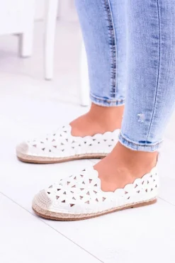 Lu Boo Damskie Baleriny Białe Espadryle w Kwiaty Macarena